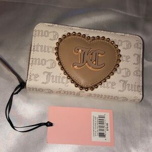 Juicy Couture Pecan White Love Never Dies Bifold Wallet Studded Heart NWT